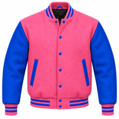 Pink and Royal Blue Wool Letterman Jacket