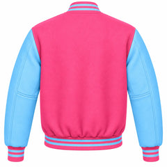 Pink and Sky Blue Wool Varsity Jacket