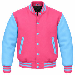 Pink and Sky Blue Wool Varsity Jacket