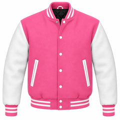 Pink and White Wool Varsity Jacket
