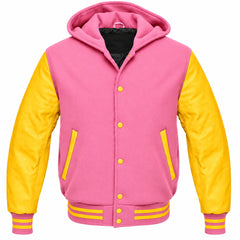 Pink and Yellow Varsity Jacket with Hood