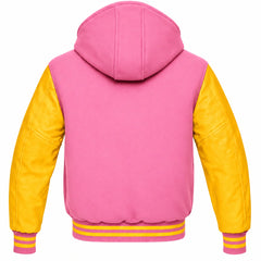 Pink and Yellow Varsity Jacket with Hood