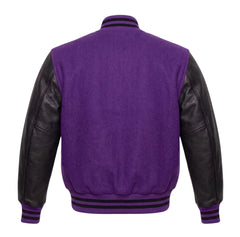 Purple and Black Varsity Jacket with Wool Body and Leather Sleeves Back View