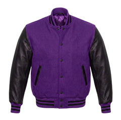 Purple and Black Varsity Jacket with Wool Body and Leather Sleeves