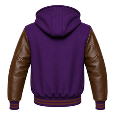 Purple and Brown Hooded Varsity Jacket