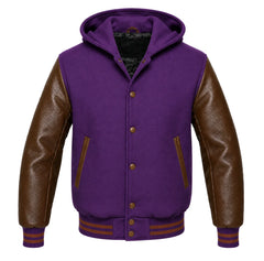 Purple and Brown Hooded Varsity Jacket
