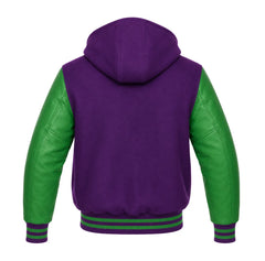 Purple and Green Hooded Letterman Jacket
