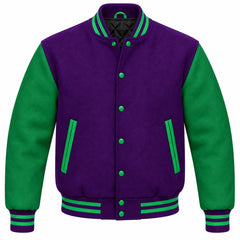 Purple and Green Wool Varsity Jacket