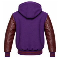 Purple and Maroon Varsity Jacket with Hood