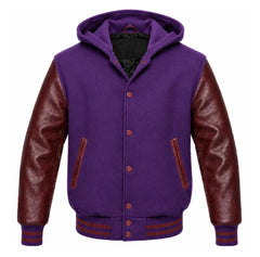 Purple and Maroon Varsity Jacket with Hood