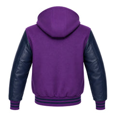 Purple and Navy Blue Hooded Letterman Jacket