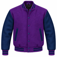 Purple and Navy Blue Wool Varsity Jacket