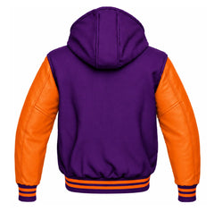 Purple and Orange Hooded Varsity Jacket