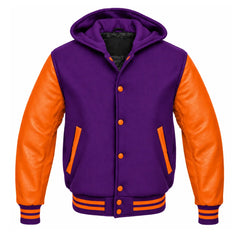 Purple and Orange Hooded Varsity Jacket