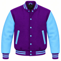 Purple and Sky Blue Wool Letterman Jacket
