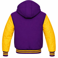 Purple and Yellow Hooded Varsity Jacket