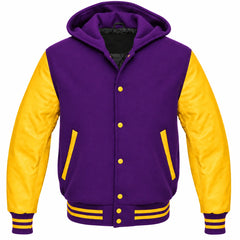 Purple and Yellow Hooded Varsity Jacket