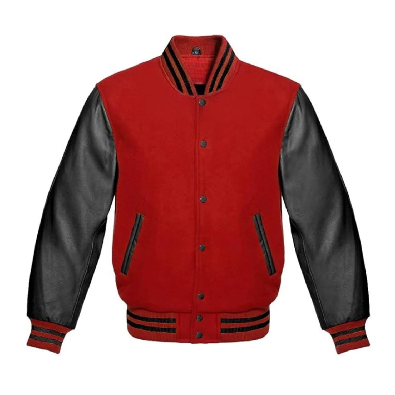 Red and Black Varsity Jacket with Wool Body and Leather Sleeves