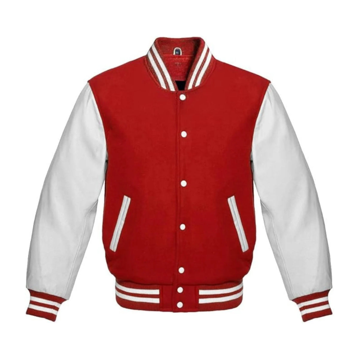 Red Wool and White Leather Varsity Jacket