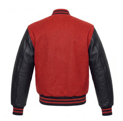 Red and Black Varsity Jacket with Wool Body and Leather Sleeves Back View