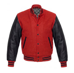 Red and Black Varsity Jacket with Wool Body and Leather Sleeves
