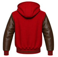 Red and Brown Varsity Jacket with Hood
