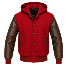 Red and Brown Varsity Jacket with Hood