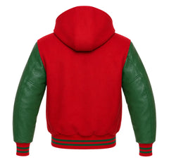 Red and Green Varsity Jacket with Hood