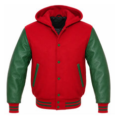 Red and Green Varsity Jacket with Hood