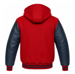 Red and Navy Blue Varsity Jacket with Hood
