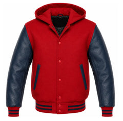 Red and Navy Blue Varsity Jacket with Hood