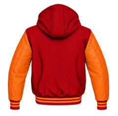 Red and Orange Varsity Jacket with Hood