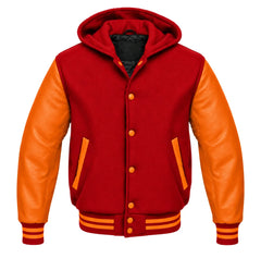 Red and Orange Varsity Jacket with Hood