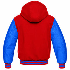 Red and Royal Blue Hooded Varsity Jacket