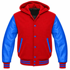 Red and Royal Blue Hooded Varsity Jacket