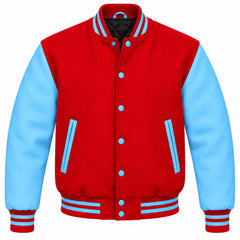 Red and Sky Blue Wool Varsity Jacket