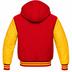 Red and Yellow Varsity Jacket with Hood
