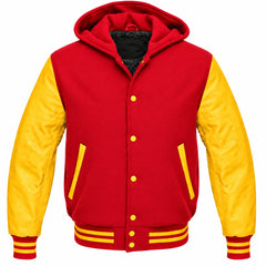 Red and Yellow Varsity Jacket with Hood