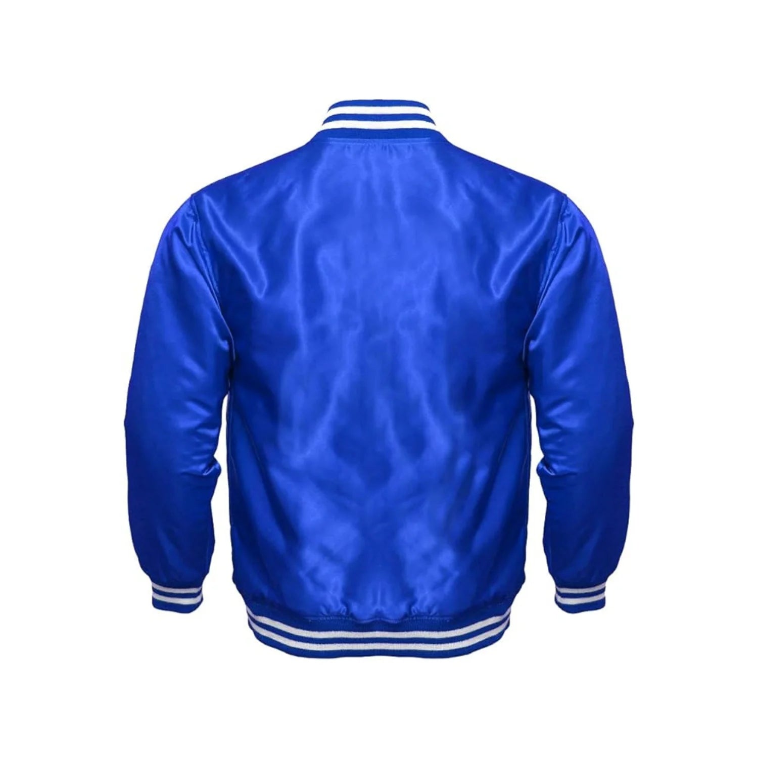 Royal Blue Satin Varsity Jacket Back Side