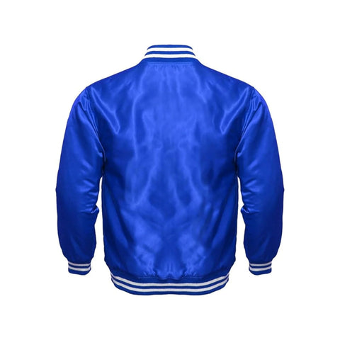 Royal Blue Satin Varsity Jacket Back Side