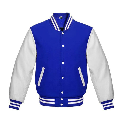 Royal Blue Wool and White Leather Varsity Jacket