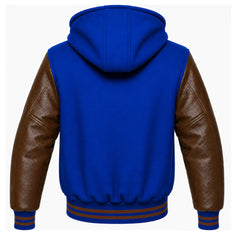 Royal Blue and Brown Hooded Varsity Jacket
