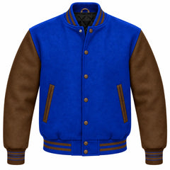 Royal Blue and Brown Wool Letterman Jacket