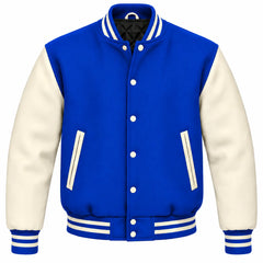 Royal Blue and Cream Wool Varsity Jacket
