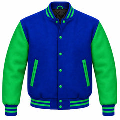 Royal Blue and Green Wool Varsity Jacket