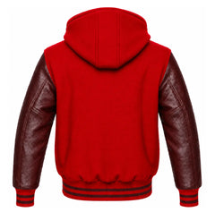 Red and Maroon Hooded Varsity Jacket