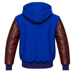 Royal Blue and Maroon Varsity Jacket with Hood