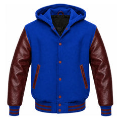Royal Blue and Maroon Varsity Jacket with Hood