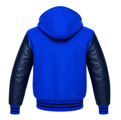 Royal Blue and Navy Blue Varsity Jacket with Hood