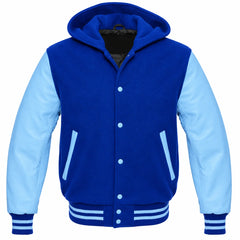 Royal Blue and Sky Blue Varsity Jacket with Hood